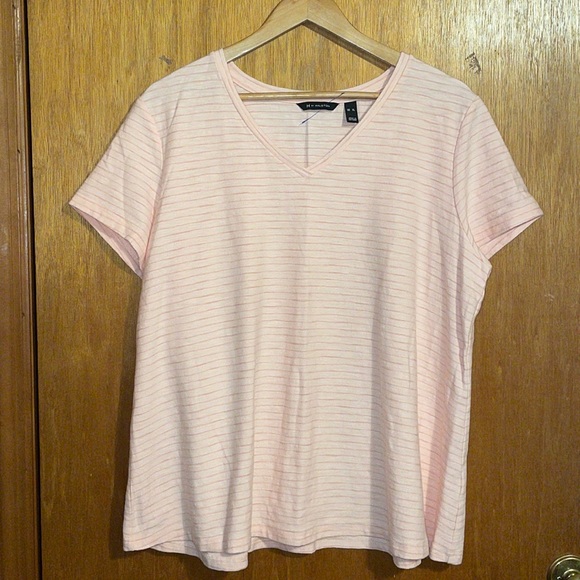 •H BY HALSTON•V NECK STRIPED PINK SHORT SLEEVE TEE SHIRT SIZE XL EUC - Picture 8 of 8